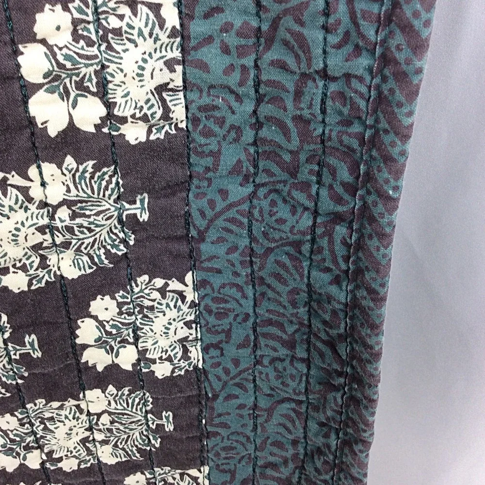 1 Pair Quilted Boho King Size Pillow Sham Set of 2 Teal Brown